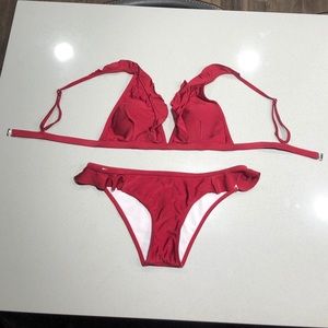 Red frill bikini